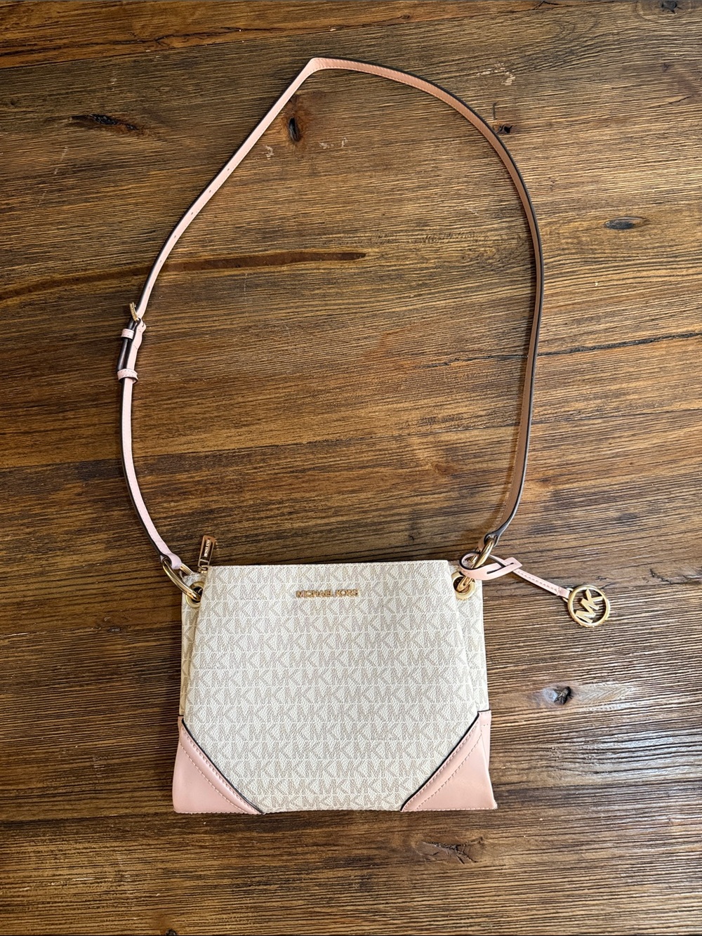 Michael Kors Beige & Light Pink MK Signature Crossbody